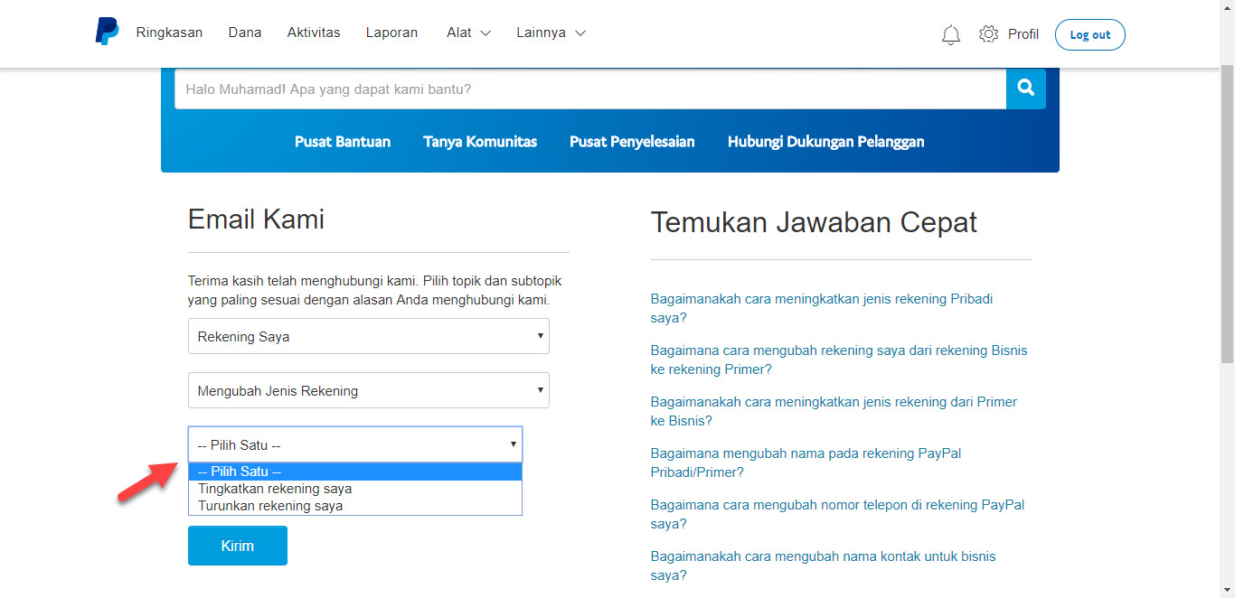 cara downgrade atau upgrdae akun Paypal 3