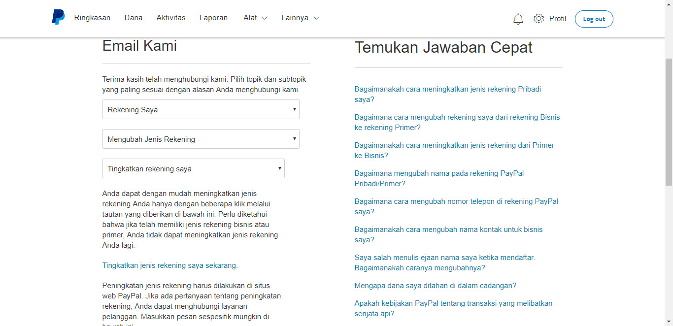 cara downgrade atau upgrade akun Paypal 4